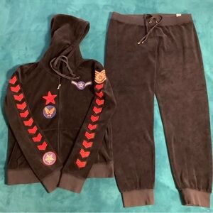 Juicy Couture Velour Navy Jogger Pants 33 x 28 Zip Up Hoodie Tracksuit